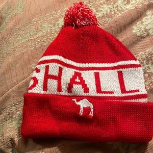 Red “inshallah” pompom beanie like new